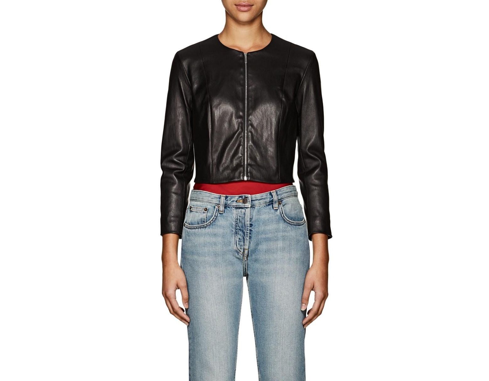 Women S Black Stanta Crop Leather Jacket