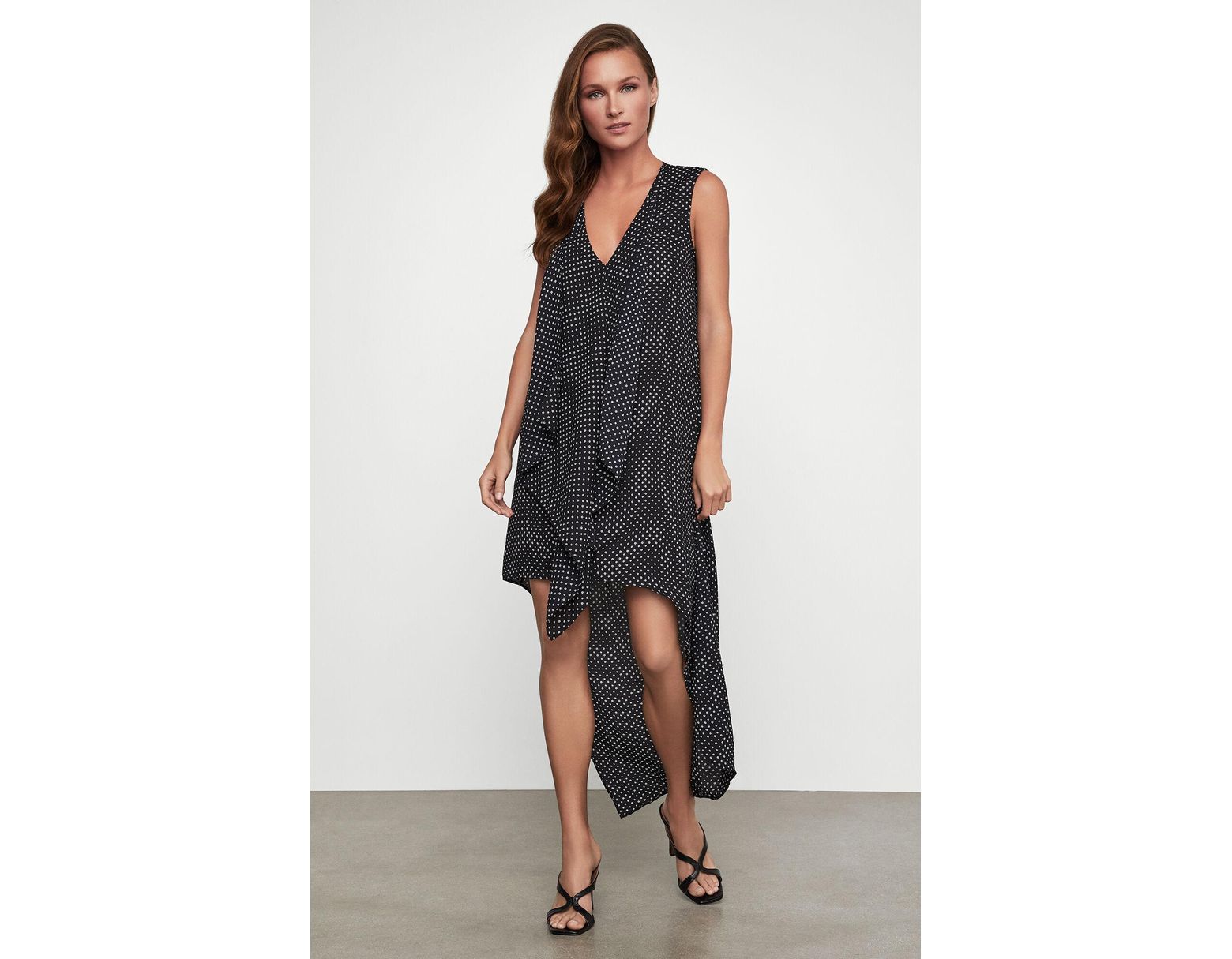bcbg asymmetrical polka dots dress