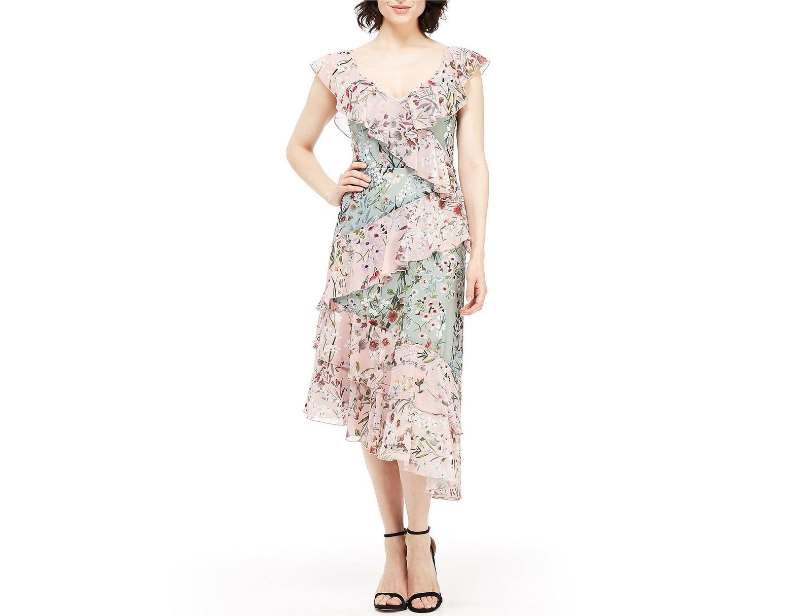 maggy london asymmetrical midi dress