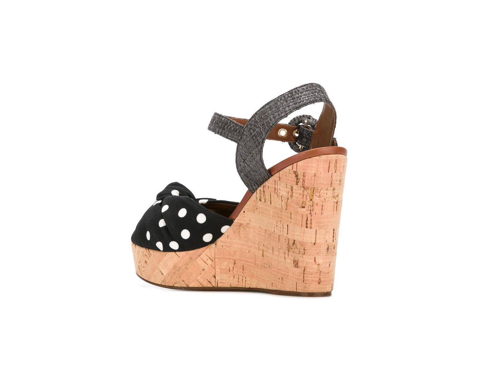 Femme Pois Compensées De À Coloris Noir Sandales ZOPkiuX