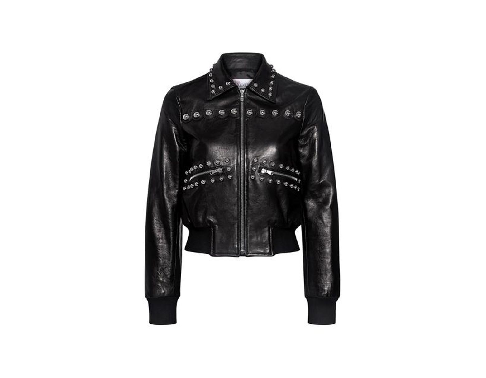 Women S Black Studded Leather Cropped Er Jacket