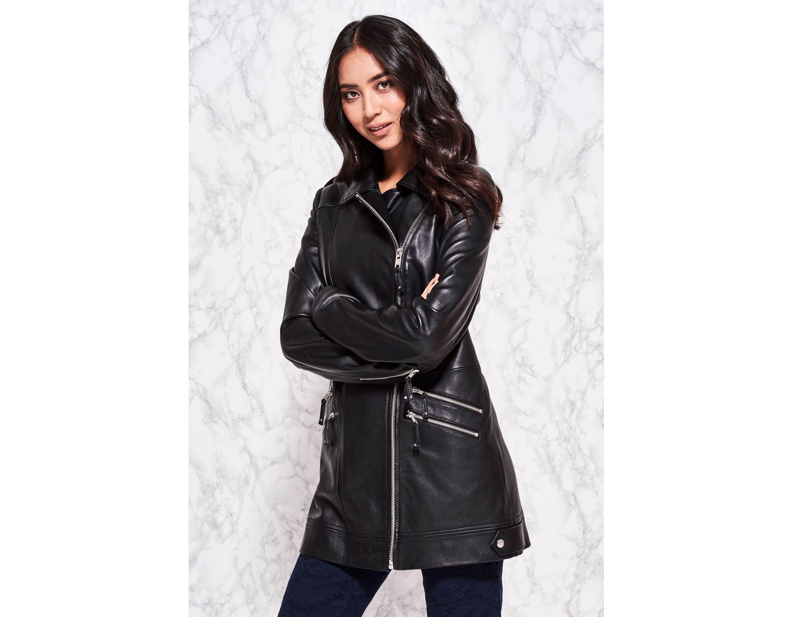 Long Tall Sally Longline Leather Jacket In Black Lyst