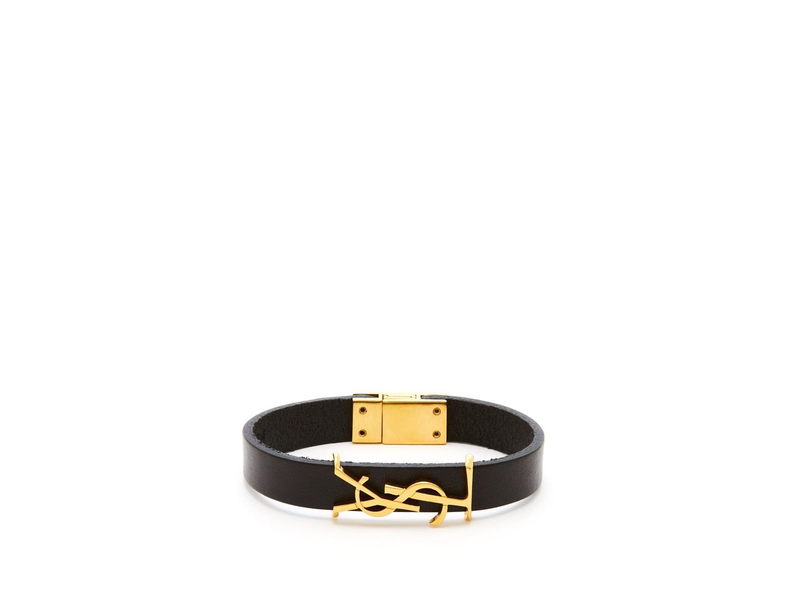 Saint Laurent Ysl Monogram Plaque Leather Bracelet in Black for Men , Lyst