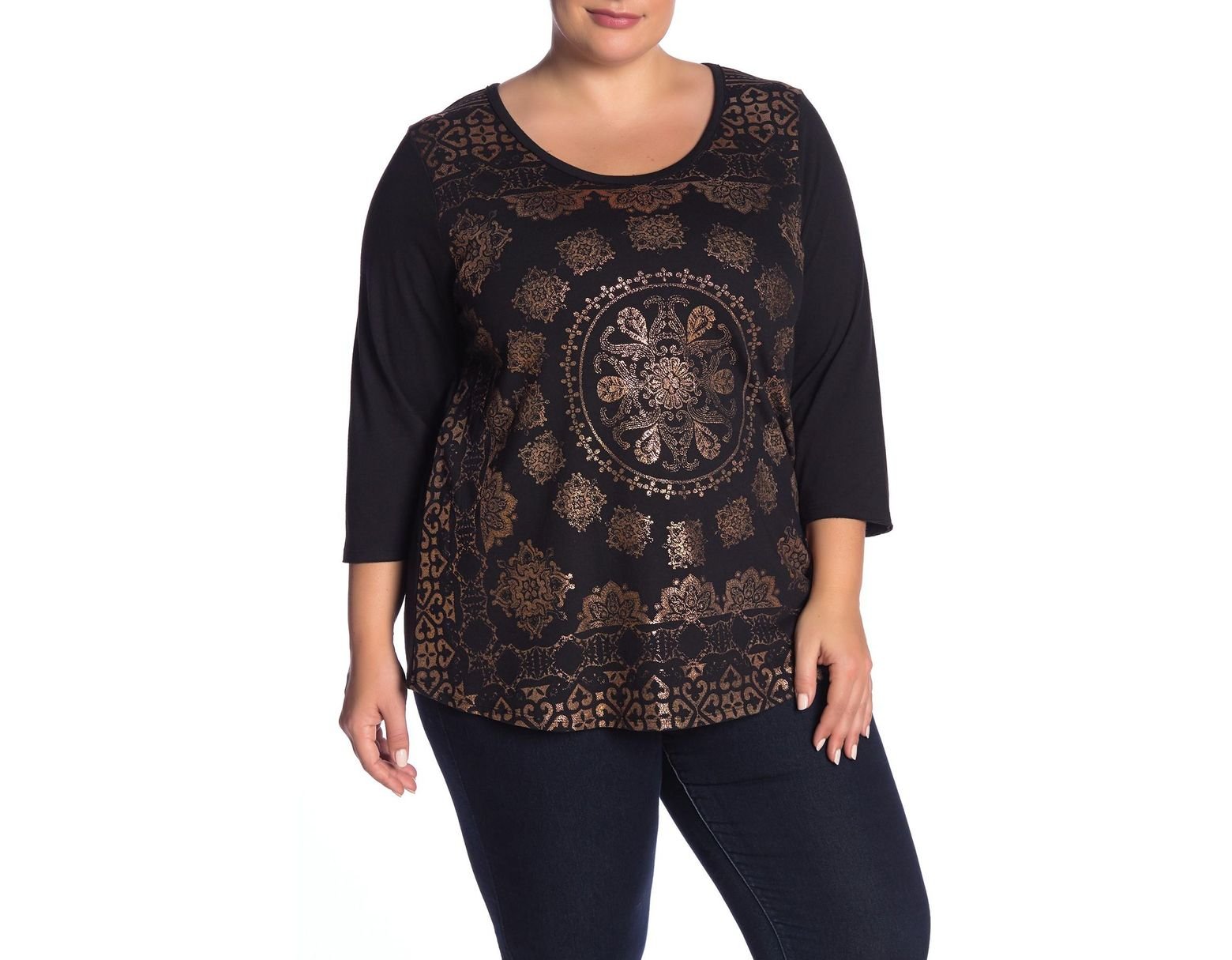 Lucky Brand Womens Scoop Neck Three-Quarter-Sleeve Graphic T-Shirt $39