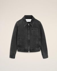 Ami Paris Zipped Denim Bomber Jacket in Blue for Men | Lyst