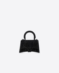 Balenciaga Hourglass Xs Handbag In Suede Calfskin With Rhinestones - Black