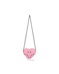 Balenciaga Mini 'cagole' Heart Shape Arena Finish Leather Chain Crossbody Bag - Pink