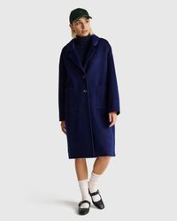 Manteau Benetton En Laine Mélangée Bordeaux Doublé - Taille M, Neuf Avec étiquettes