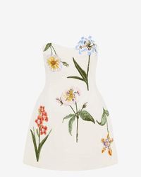 LEO LIN Rosario Tweed Petal Bustier Mini Dress in Yellow | Lyst