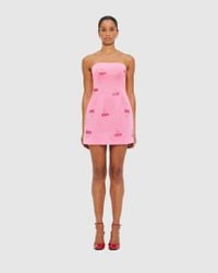LEO LIN Rosario Tweed Petal Bustier Mini Dress in Yellow | Lyst