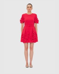 LEO LIN Chloe Floral-appliqud Crepe Mini Dress in White | Lyst