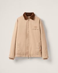 ジャケット MiuMiu | Garment-dyed velvet blouson jacket Miu Miu Garment-dyed Velvet Blouson Jacket in Natural | Lyst