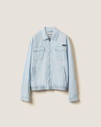Miu Miu Flocked Chambray Blouson Jacket in Black | Lyst