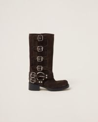 Miu Miu Suede Delave Wedge Ankle Boots in Natural | Lyst