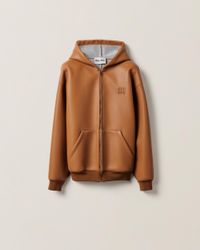 Miu Miu Nappa Leather Jacket in Brown | Lyst