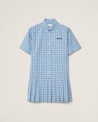 Miu Miu Pleated Check Dress in Natural | Lyst UK