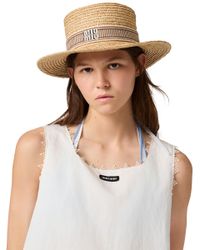 Miu Miu Palmetto Raffia Hat in White | Lyst