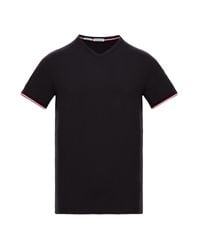 Moncler Cotton V-neck T-shirt in Black for Men | Lyst