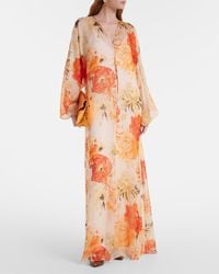 max mara acqua strapless floral silk-chiffon maxi dress Max Mara Acqua Floral Strapless Gown in Natural