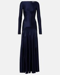 Rabanne Lace-paneled Satin Maxi Dress in Natural | Lyst Rabanne Lace-paneled Satin Maxi Dress in Natural | Lyst