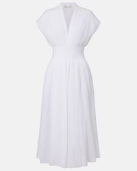 Tory Burch Flared Cotton Silk Dress in Natural | Lyst