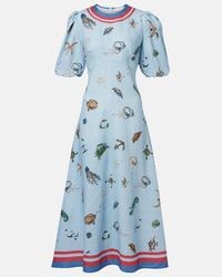 almais women's grey marjorelle embellished linen-silk midi dress Meet the Marjorelle Print, Almais latest day-to-dusk dream., Gaetana  wears the Marjorelle Mini Dressa relaxed linensilk silhouette with an  embellished round neckline and effortless movement.,