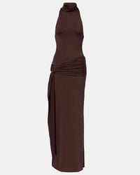 De La Vali Ravenna Draped Stretch-Jersey Mini Dress in Brown | Lyst
