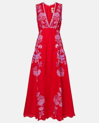 FARM Rio Delicate Flower Arabesques Linen Midi Dress in Yellow | Lyst