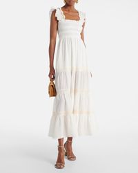 RIXO London Regine Embroidered Tiered Cotton Maxi Dress in Natural | Lyst