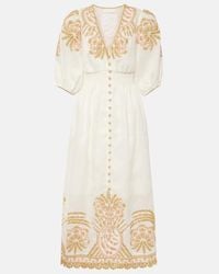 Zimmermann Pop Embroidered Linen Midi Dress in Orange