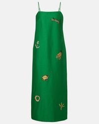 ALMAIS Marjorelle Raffia-Embellished Linen-Blend Gown in Gray | Lyst