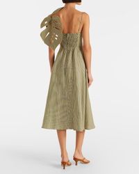 FARM Rio Heli Leaves Button Front Linen Midi Dress in Yellow | Lyst
