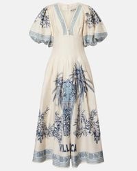 ALMAIS Marjorelle Embellished Linen-Silk Midi Dress in Grey | Lyst UK