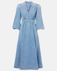 Zimmermann Acacia Paneled Denim Midi Dress in Blue | Lyst