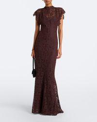 silentium maxi dress in chocolate brown lace De La Vali Silentiun Gathered Lace Maxi Dress In Chocolate