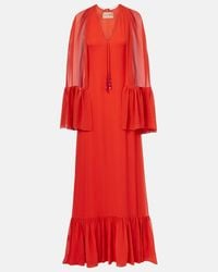 Valentino Long High Neck Silk Cape Dress in Green | Lyst Valentino Long High Neck Silk Cape Dress in Green | Lyst