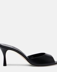 Manolo Blahnik Jadaron 70 Leather Mules in Natural | Lyst