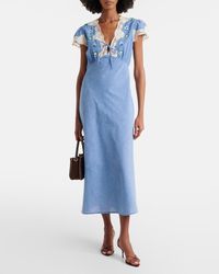 knee length dresses for ladies Lucie Midi Dress in Bloom Embroidery Black