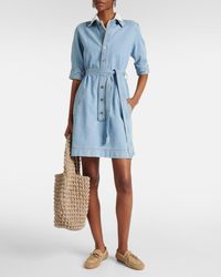 FRAME Patchwork-effect Denim Mini Dress in Blue | Lyst