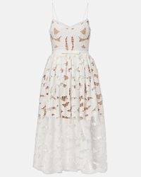 knee length dresses for ladies Self-Portrait - Cream Polka Dot Satin Midi Dress
