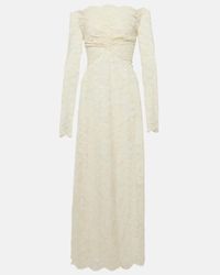 Rabanne Lace-paneled Satin Maxi Dress in Natural | Lyst Rabanne Lace-paneled Satin Maxi Dress in Natural | Lyst
