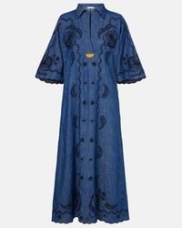 Zimmermann Coco Embroidered Denim Caftan Dress in Blue | Lyst Zimmermann Coco Embroidered Denim Caftan Dress in Blue | Lyst