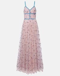 Costarellos Floral-embroidered Tulle Gown in Pink | Lyst