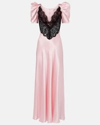 Rodarte Lace-trimmed Puff-sleeve Silk Maxi Dress in White | Lyst