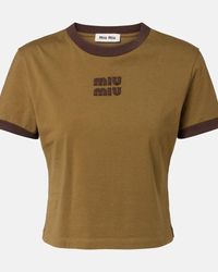 Miu Miu Logo Patch Long-sleeved T-shirt in White | Lyst