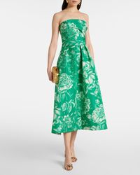 Monique Lhuillier Floral Crepe Strapless Gown in Green | Lyst