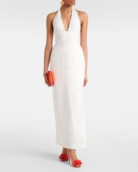 sir alessandra beaded linen maxi halter dress SIR. Alessandra Beaded Linen Maxi Halter Dress in White