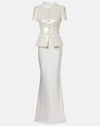 Self-Portrait "Sequin Flower" Dress in Natural | Lyst