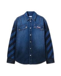Off-White c/o Virgil Abloh Distressed Denim Shirt in Blue for Men
