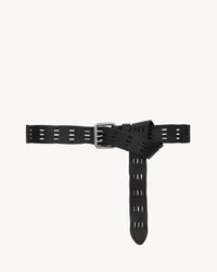 メンズ Saint Laurent Vadim レザー製ベルト ブラック ホワイト メンズ Saint Laurent Vadim レザー製ベルト ブラック ホワイト